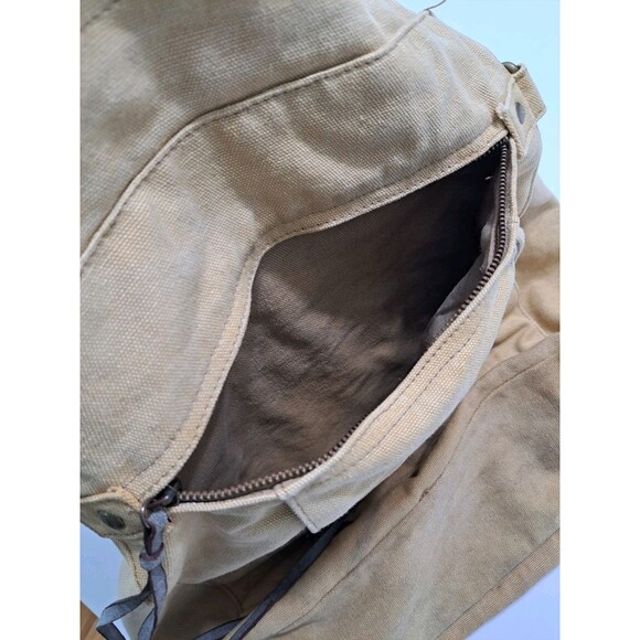 H&M Canvas Tote Bag Shoulder Khaki Distressed Long Retro Vintage Sack - Picture 3 of 8